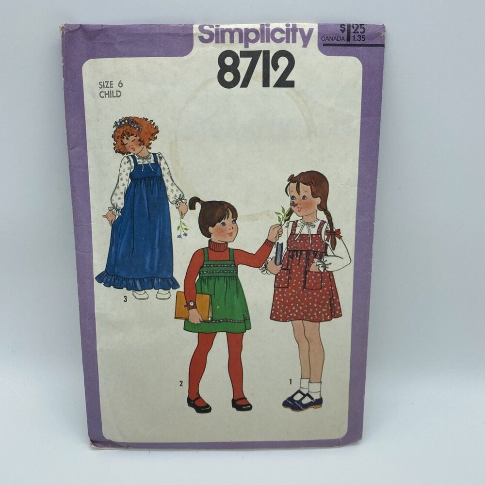 Simplicity 8712 Child Girl's Pullover Jumper in Two Lengths Size 6 Vintage Cut